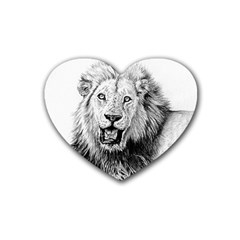 Lion Wildlife Art And Illustration Pencil Heart Coaster (4 Pack)  by Sudhe