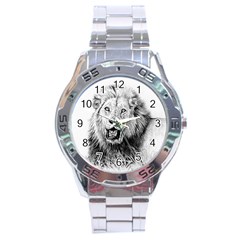 Lion Wildlife Art And Illustration Pencil Stainless Steel Analogue Watch by Sudhe