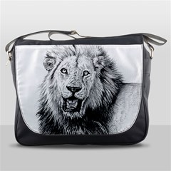 Lion Wildlife Art And Illustration Pencil Messenger Bag by Sudhe