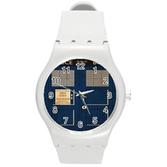 Tardis Poster Round Plastic Sport Watch (m) by Sudhe