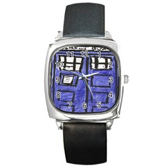 Tardis Painting Square Metal Watch by Sudhe