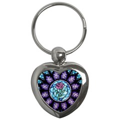 Cathedral Rosette Stained Glass Beauty And The Beast Key Chains (heart)  by Sudhe