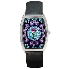 Cathedral Rosette Stained Glass Beauty And The Beast Barrel Style Metal Watch by Sudhe