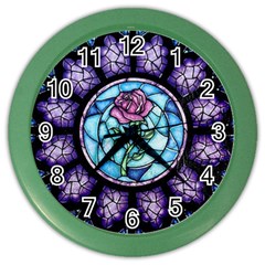 Cathedral Rosette Stained Glass Beauty And The Beast Color Wall Clock by Sudhe