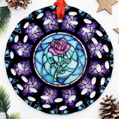 Cathedral Rosette Stained Glass Beauty And The Beast Round Filigree Ornament (two Sides) by Sudhe