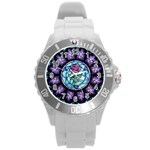 Cathedral Rosette Stained Glass Beauty And The Beast Round Plastic Sport Watch (L) Front