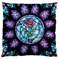 Cathedral Rosette Stained Glass Beauty And The Beast Large Cushion Case (one Side) by Sudhe