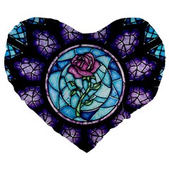 Cathedral Rosette Stained Glass Beauty And The Beast Large 19  Premium Heart Shape Cushions by Sudhe