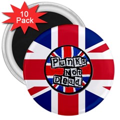 Punk Not Dead Music Rock Uk United Kingdom Flag 3  Magnets (10 Pack)  by Sudhe