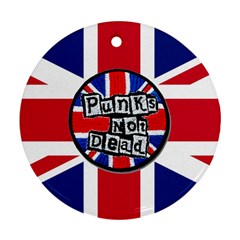 Punk Not Dead Music Rock Uk United Kingdom Flag Round Ornament (two Sides) by Sudhe