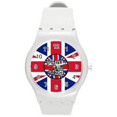 Punk Not Dead Music Rock Uk United Kingdom Flag Round Plastic Sport Watch (m) by Sudhe