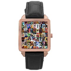 Comic Book Images Rose Gold Leather Watch  by Sudhe