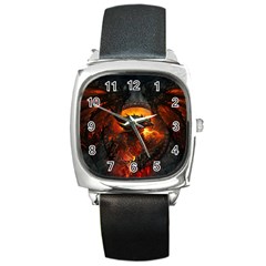 Dragon Legend Art Fire Digital Fantasy Square Metal Watch by Sudhe