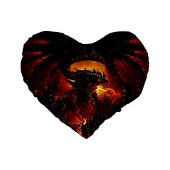 Dragon Legend Art Fire Digital Fantasy Standard 16  Premium Flano Heart Shape Cushions by Sudhe