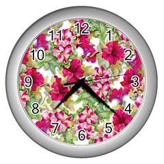 Red flowers Wall Clock (Silver)