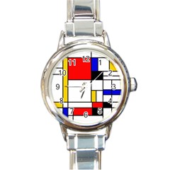 Bauhouse Mondrian Style Round Italian Charm Watch by lucia