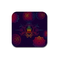 Boho Hamsa Mandala Rubber Square Coaster (4 Pack) 