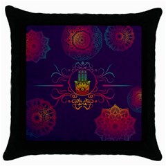 Boho Hamsa Mandala Throw Pillow Case (black) by lucia