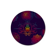 Boho Hamsa Mandala Rubber Coaster (round)  by lucia