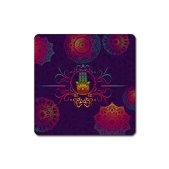 Boho Hamsa Mandala Square Magnet by lucia