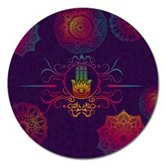 Boho Hamsa Mandala Magnet 5  (round) by lucia