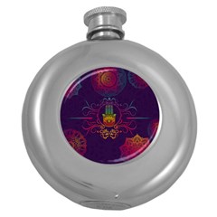 Boho Hamsa Mandala Round Hip Flask (5 Oz) by lucia