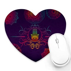 Boho Hamsa Mandala Heart Mousepads by lucia