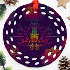 Boho Hamsa Mandala Round Filigree Ornament (two Sides) by lucia