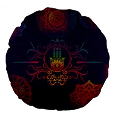 Boho Hamsa Mandala Large 18  Premium Round Cushions by lucia