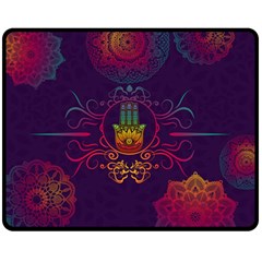 Boho Hamsa Mandala Double Sided Fleece Blanket (medium)  by lucia