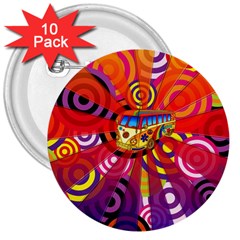 Boho Hippie Bus 3  Buttons (10 Pack) 