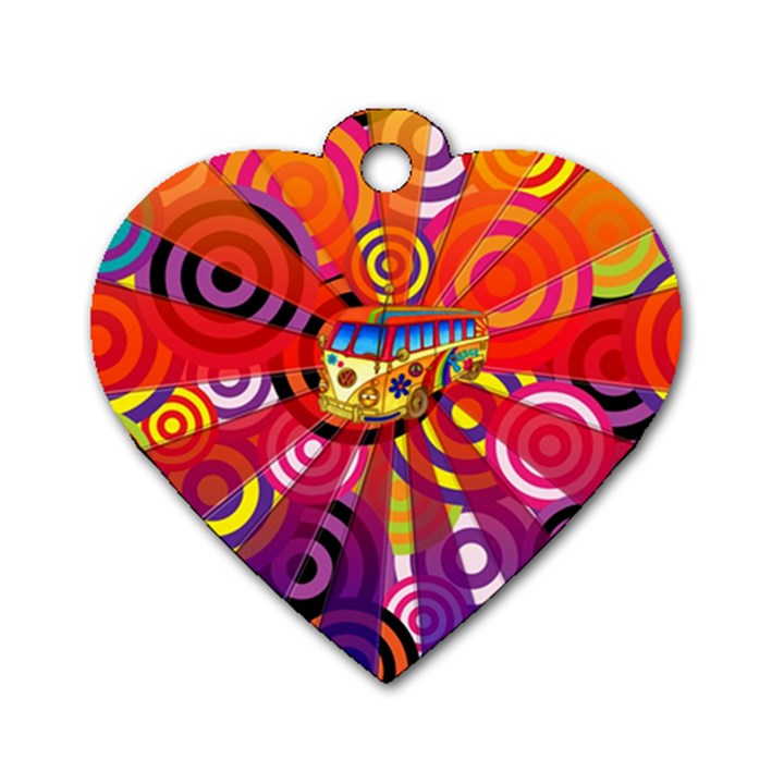 Boho Hippie Bus Dog Tag Heart (Two Sides)