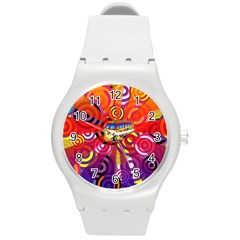 Boho Hippie Bus Round Plastic Sport Watch (m)