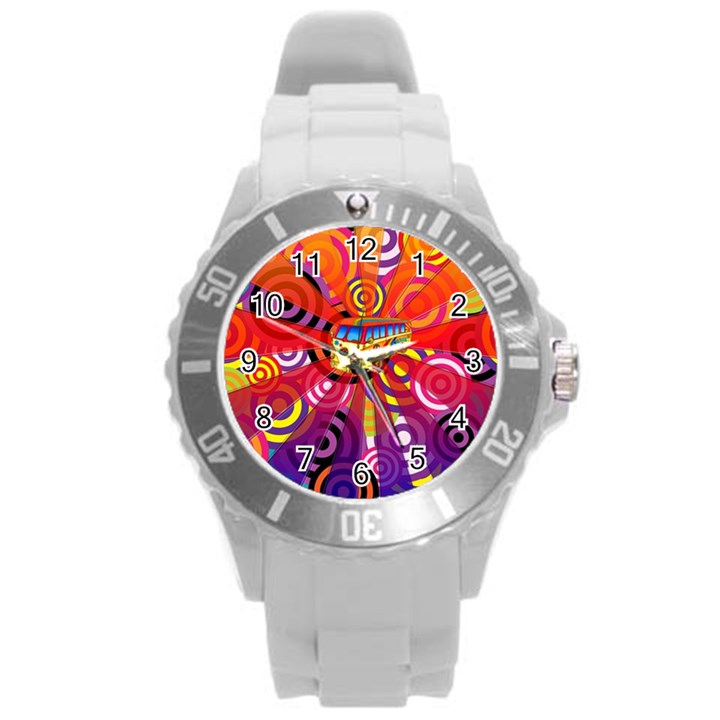 Boho Hippie Bus Round Plastic Sport Watch (L)