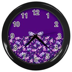 Purple Spring Butterfly Wall Clock (black) by lucia