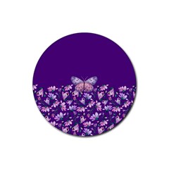 Purple Spring Butterfly Rubber Coaster (round)  by lucia