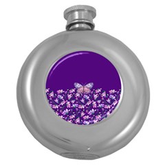 Purple Spring Butterfly Round Hip Flask (5 Oz) by lucia