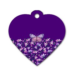 Purple Spring Butterfly Dog Tag Heart (two Sides)