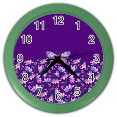 Purple Spring Butterfly Color Wall Clock by lucia