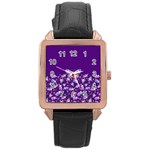 Purple Spring Butterfly Rose Gold Leather Watch  Front