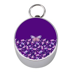 Purple Spring Butterfly Mini Silver Compasses by lucia