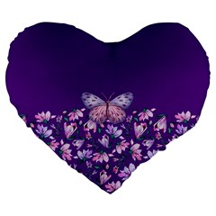 Purple Spring Butterfly Large 19  Premium Flano Heart Shape Cushions by lucia