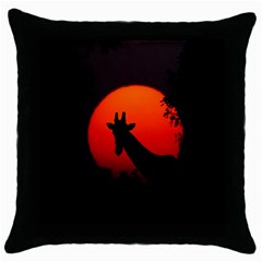 Giraffe Animal Africa Sunset Throw Pillow Case (black) by Sudhe