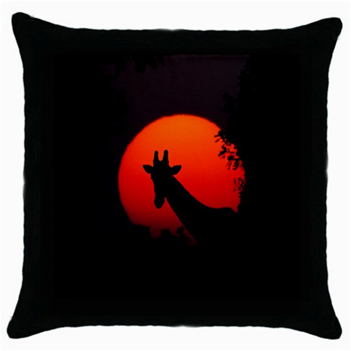 Giraffe Animal Africa Sunset Throw Pillow Case (Black)