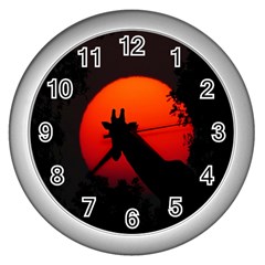 Giraffe Animal Africa Sunset Wall Clock (silver) by Sudhe