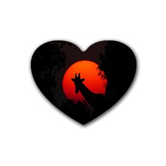 Giraffe Animal Africa Sunset Rubber Coaster (heart)  by Sudhe