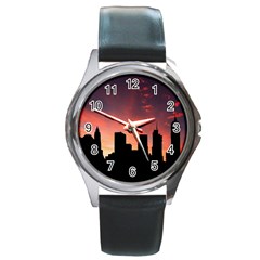 Skyline Panoramic City Architecture Round Metal Watch by Sudhe