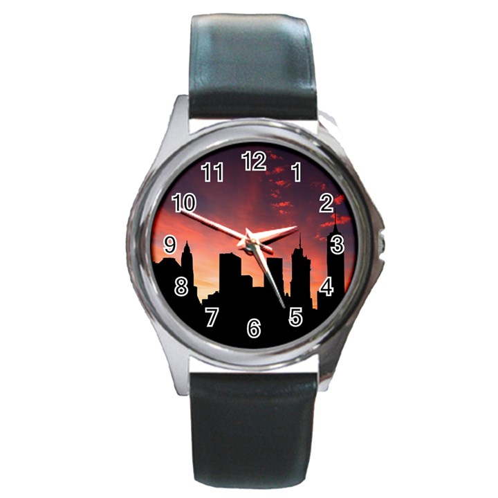 Skyline Panoramic City Architecture Round Metal Watch