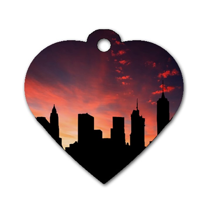 Skyline Panoramic City Architecture Dog Tag Heart (Two Sides)