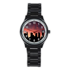 Skyline Panoramic City Architecture Stainless Steel Round Watch by Sudhe